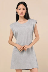 Feelin' Confident Heather Grey Cutout Mini Shirt Dress