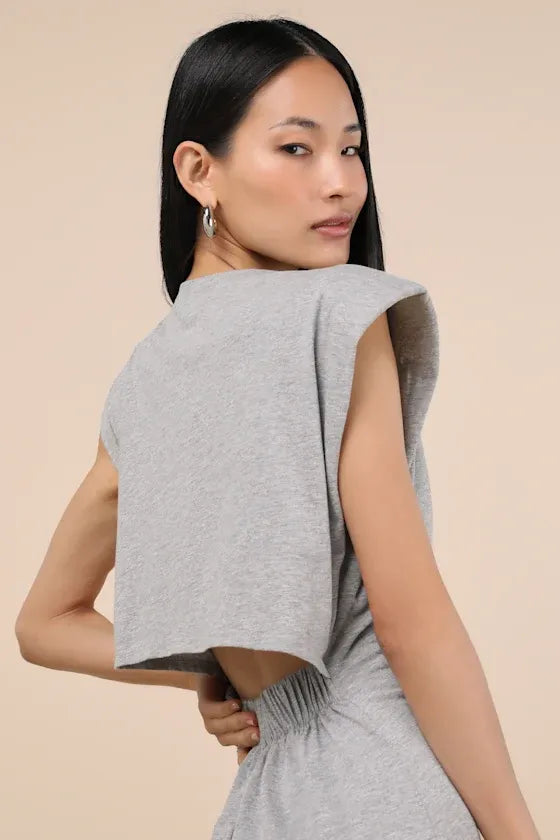 Feelin' Confident Heather Grey Cutout Mini Shirt Dress